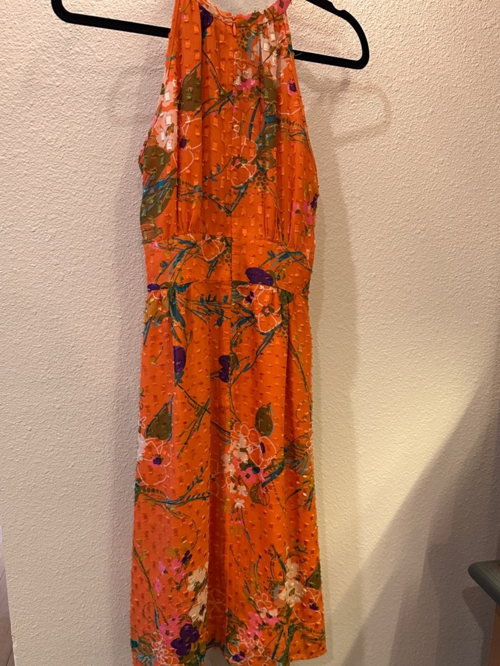 Etcetera 100% Silk Size 0 Orange Floral Halter Midi Dress - Picture 5 of 11